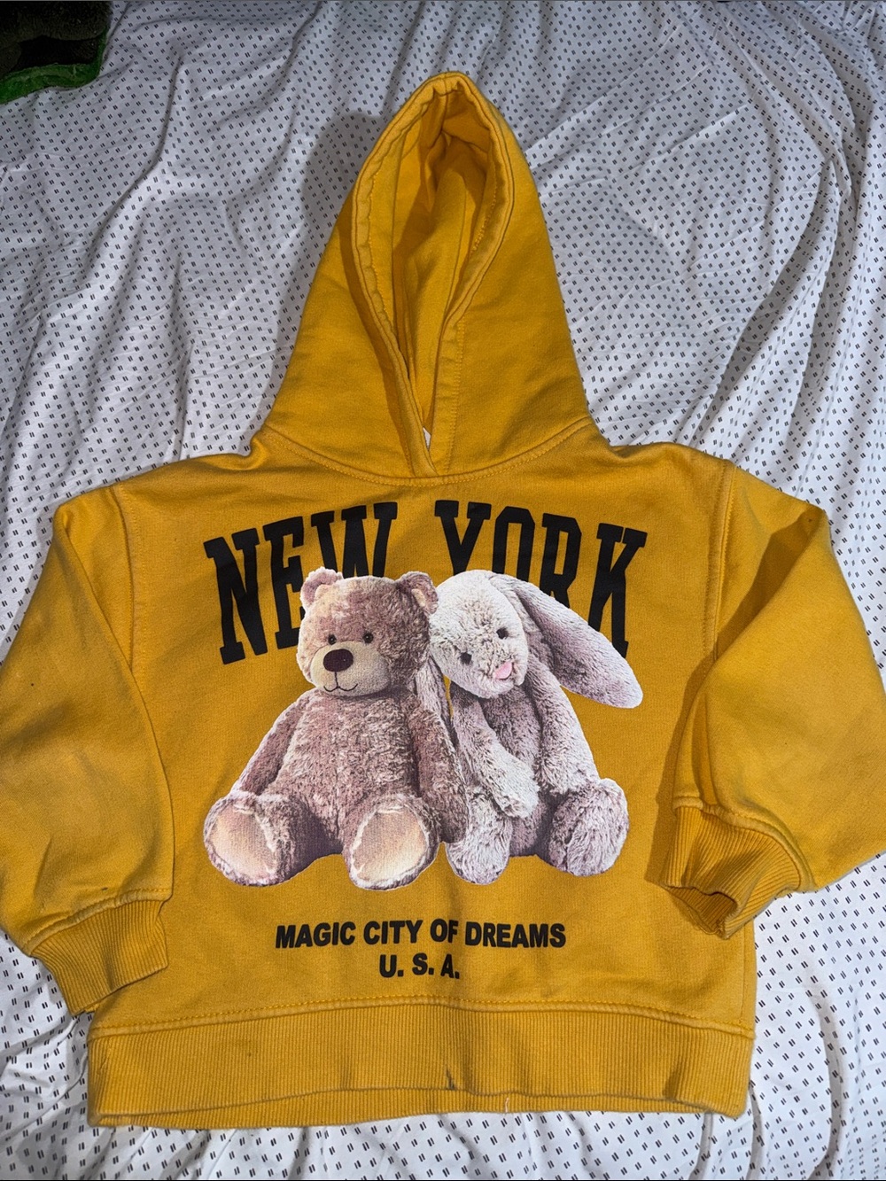Zara Yellow 'New York' Teddy & Bunny Hooded Sweatshirt
